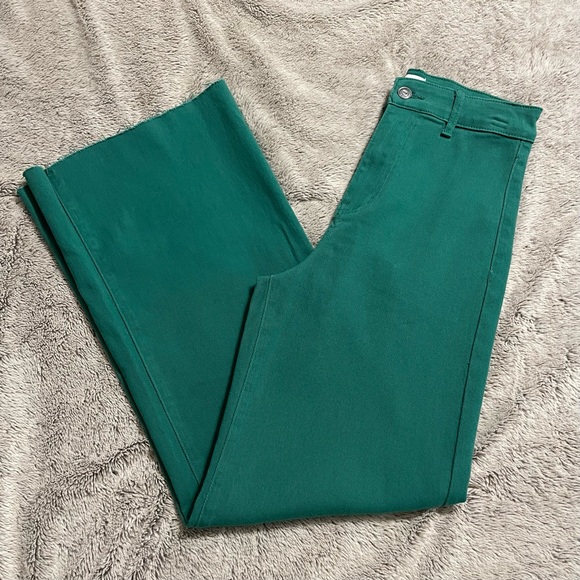 ANNIEWEAR Wide Leg Stretch High Waist Denim Pants GREEN - Picture 5 of 9